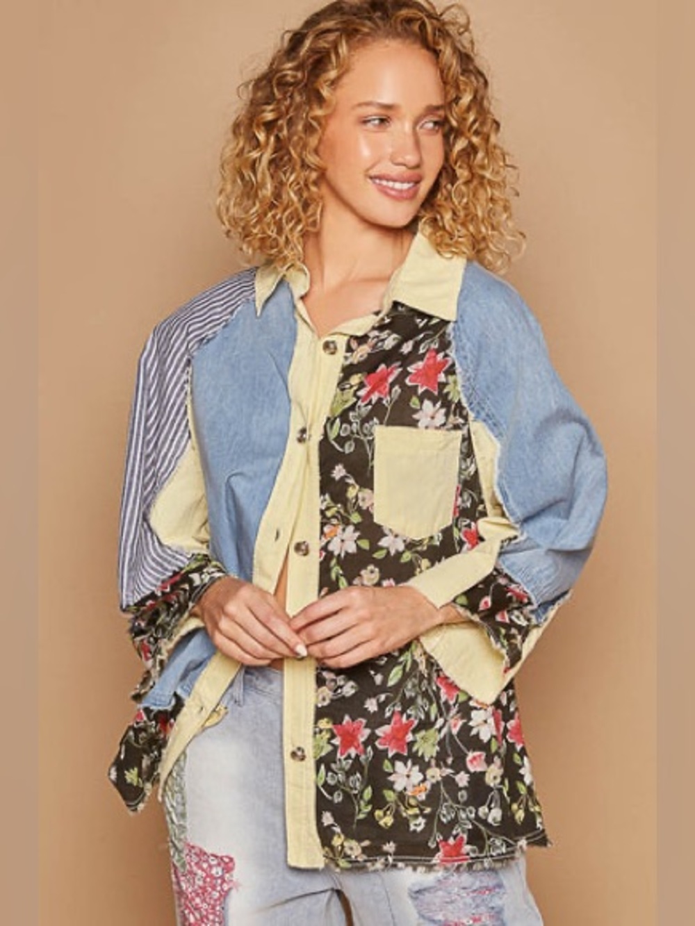 POL Oversized Mixed Print Top